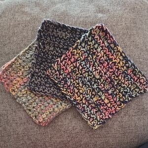 Handmade 3 Piece Set of Crocheted 100% Cotton Washcloths in Rainbow, Gray & Navy